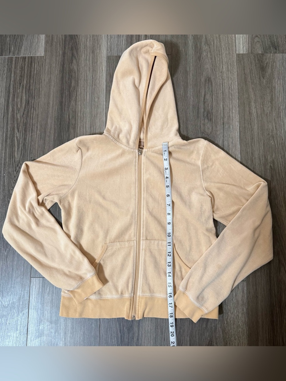 Forever 21 Beige/Light Peach Velour Zip Up Hoodie Size Large Y2K McBling It Girl